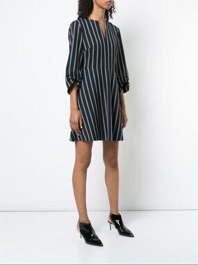 Tibi Felix Stripe Split Neck Dress